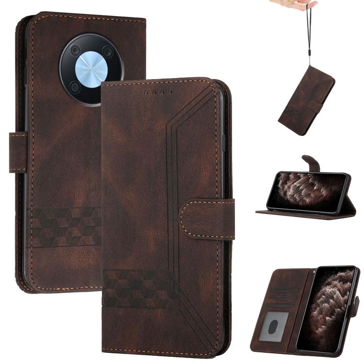 Funda de Cuero con Tapa Cúbica para Huawei Enjoy 50 Pro y Nova Y90 (Marrón)