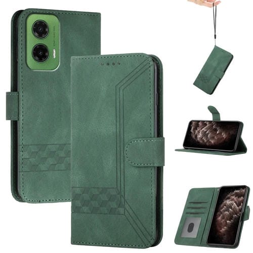 Funda de Cuero con Tapa y Tacto de Piel CĂșbica para Motorola Moto G35 (Verde)