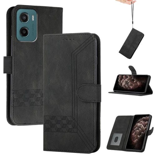 Funda de Cuero con Tapa y Tacto de Piel Cúbica para Motorola Moto G05 (Negra)