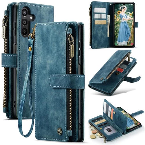 Funda para Teléfono Samsung Galaxy A15 Caseme C30 Cuero con Billetera, Cremallera y Ranuras para Tarjetas (Azul)