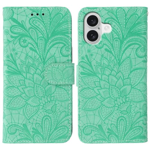 Funda de cuero con tapa y estampado floral para iPhone 17 (verde)