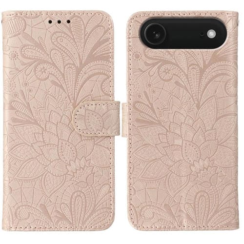 Funda de cuero con tapa y estampado floral para iPhone 17 Air (oro rosa)