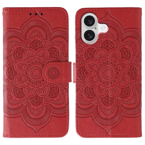 Funda de piel con estampado de mandala solar para iPhone 17 (roja)