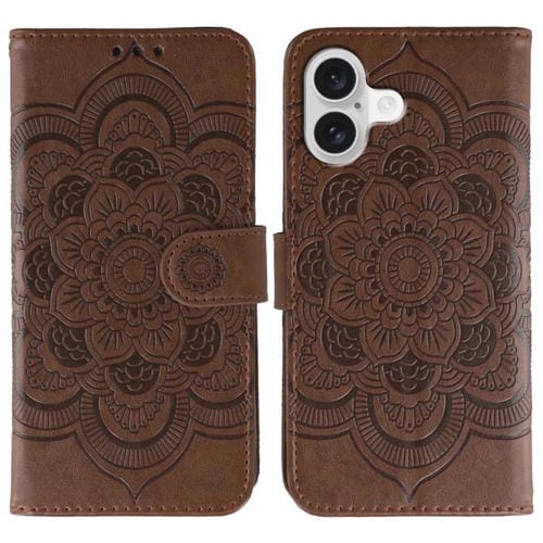 Funda de piel con estampado de mandala solar para iPhone 17 (marrón)