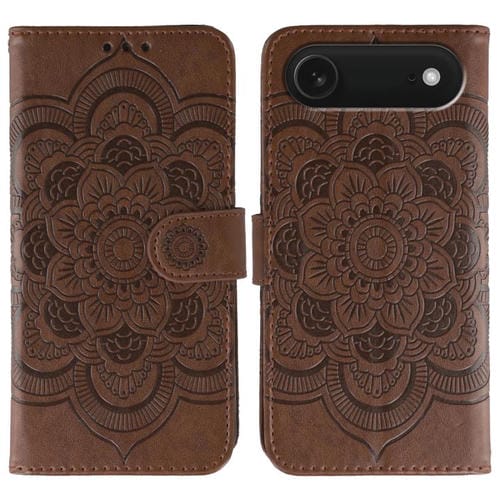 Funda de piel con estampado de mandala solar para iPhone 17 Air (marrón)