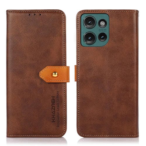 Funda de Cuero con Tapa y Textura Piel de Vaca para Motorola Edge 50 Neo Khazneh (MarrĂłn)
