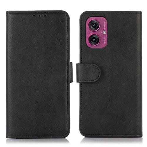 Funda de Piel con Textura de Vaca para Motorola Moto G55 5G (Negra)