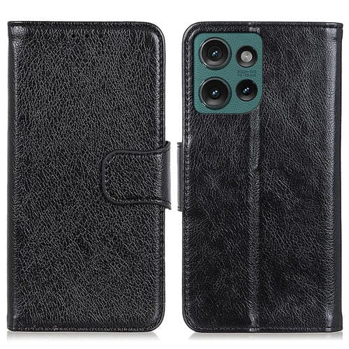 Funda de Cuero con Tapa y Textura Nappa para Motorola Edge 50 5G (Negro)