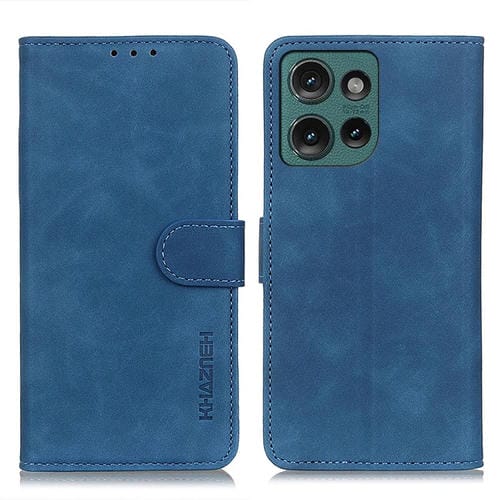 Funda de Cuero Khazneh con Textura Retro para Motorola Edge 50 Neo (Azul)