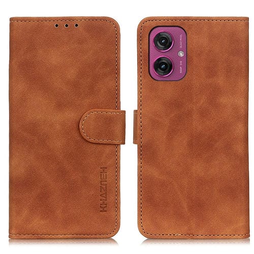 Funda de Cuero Khazneh con Textura Retro para Motorola Moto G55 5G (MarrĂłn)