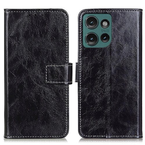 Funda de Cuero Retro Crazy Horse para Motorola Edge 50 Neo (Negra)