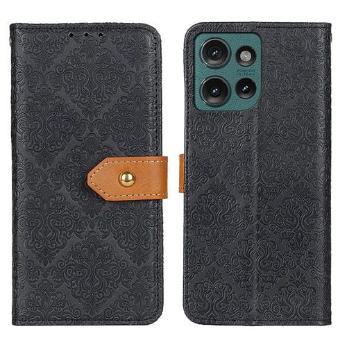 Funda de Cuero con Tapa y Diseño Floral en Relieve para Motorola Edge 50 Neo (Negra)