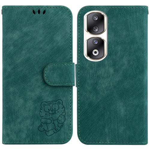 Estuche para Honor 90 Pro de Cuero con Relieve Little Tiger (Verde)