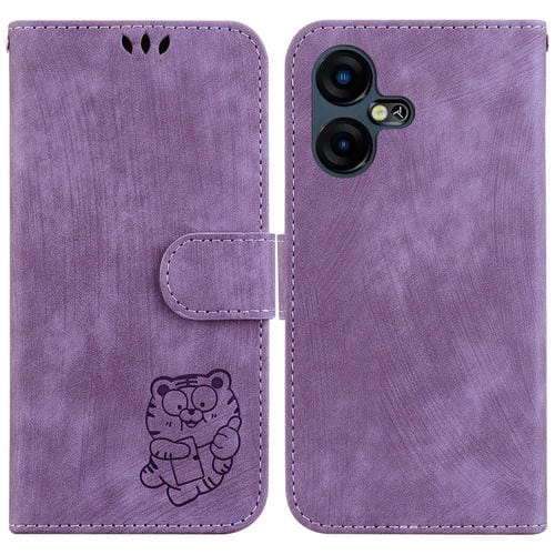 Funda de Cuero para Tecno Pova Neo 3 Little Tiger en Relieve (PĂșrpura)