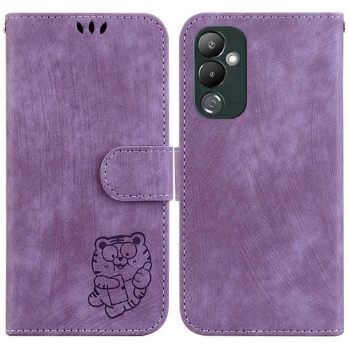 Funda de Cuero para Tecno Pova 4 Little Tiger en Relieve (PĂșrpura)
