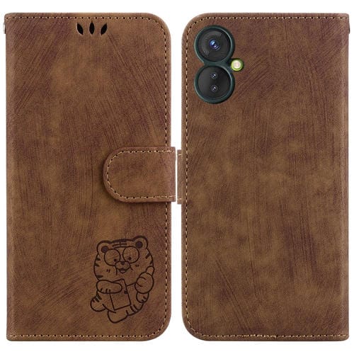 Funda de Cuero para Tecno Spark 9 Pro / 9T Little Tiger con Relieve (MarrĂłn)