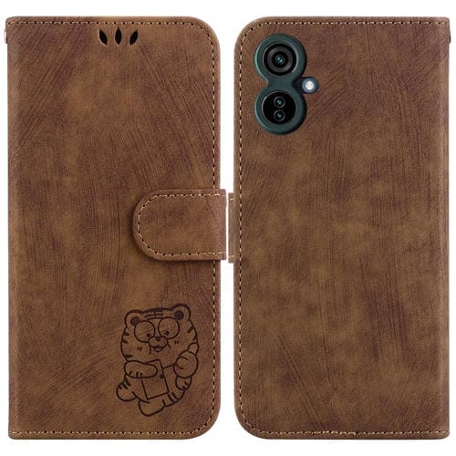 Funda de Cuero con Relieve para Tecno Camon 19 Neo Little Tiger (MarrĂłn)