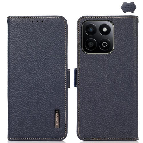 Funda para Teléfono Khazneh Cuero Genuino Lichi con Imån y Rfid para Honor 200 Smart/Play 60 Plus (Azul)