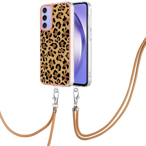 Estuche para Teléfono Samsung Galaxy A15 5G Imd Doble Cara con Galvanoplastia y Cordón (Estampado de Leopardo)