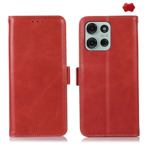Funda de Cuero Genuino Crazy Horse Magnética para Motorola Moto G75 5G (Rojo)