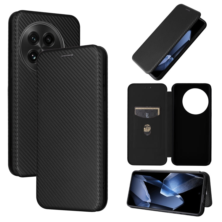 Funda de Cuero con Tapa y Textura de Fibra de Carbono para OnePlus 13 (Negra)