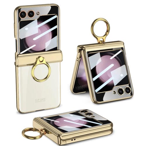 Estuche giratorio magnético plegable para Samsung Galaxy Z Flip5 Gkk con soporte para anillo (Oro Champån)