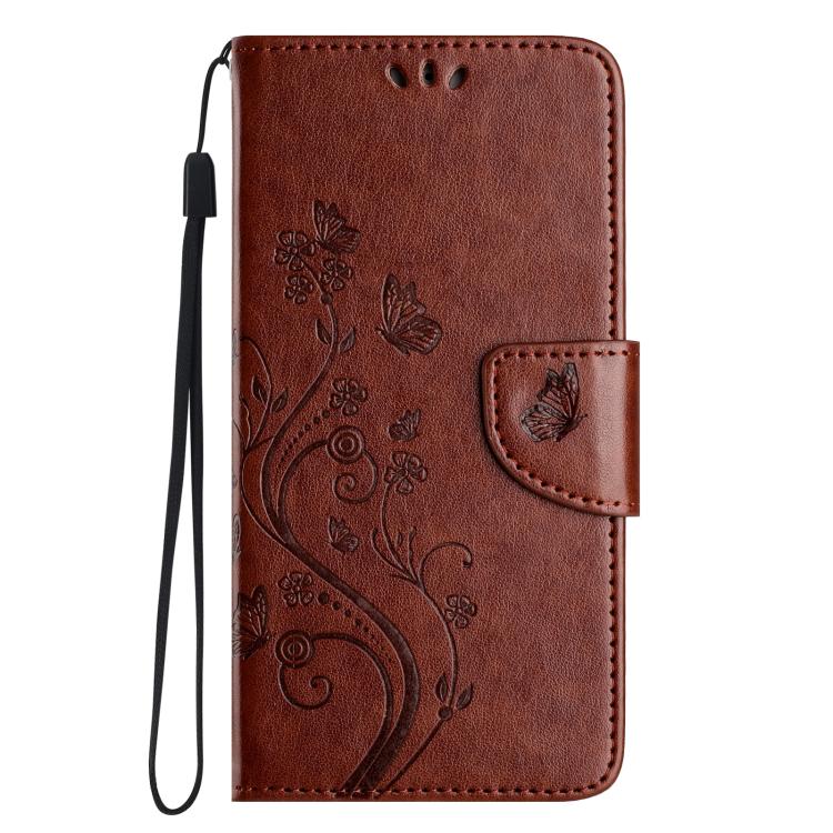 Funda de Cuero con Tapa para iPhone 16E Diseño Flores y Mariposas (Marrón)