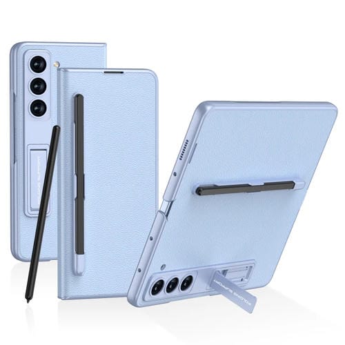 Funda para TelĂ©fono Samsung Galaxy Z Fold5 Gkk con Tapa de Cuero y Soporte para BolĂgrafo (Azul Claro)