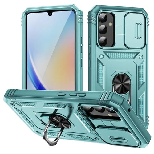 Funda para Samsung Galaxy A34 Sliding Camshield TPU + PC con Soporte (Verde)