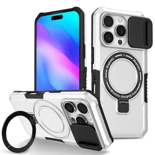 Funda híbrida TPU y PC con Soporte Magsafe y Protección deslizante para iPhone 16 Pro Max (Negro y Blanco)