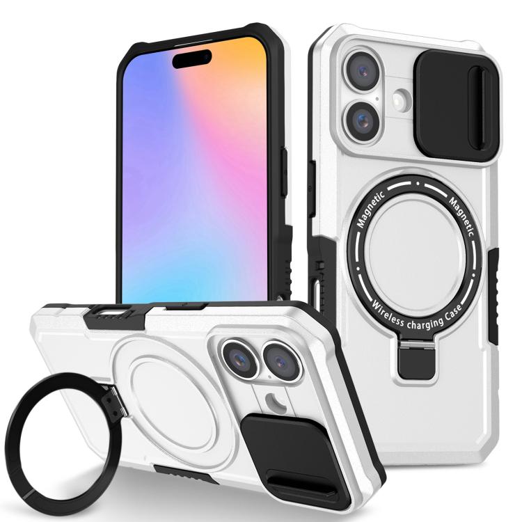 Funda hĂbrida TPU y PC con soporte Magsafe y protecciĂłn deslizante para iPhone 16 (Negro y Blanco)