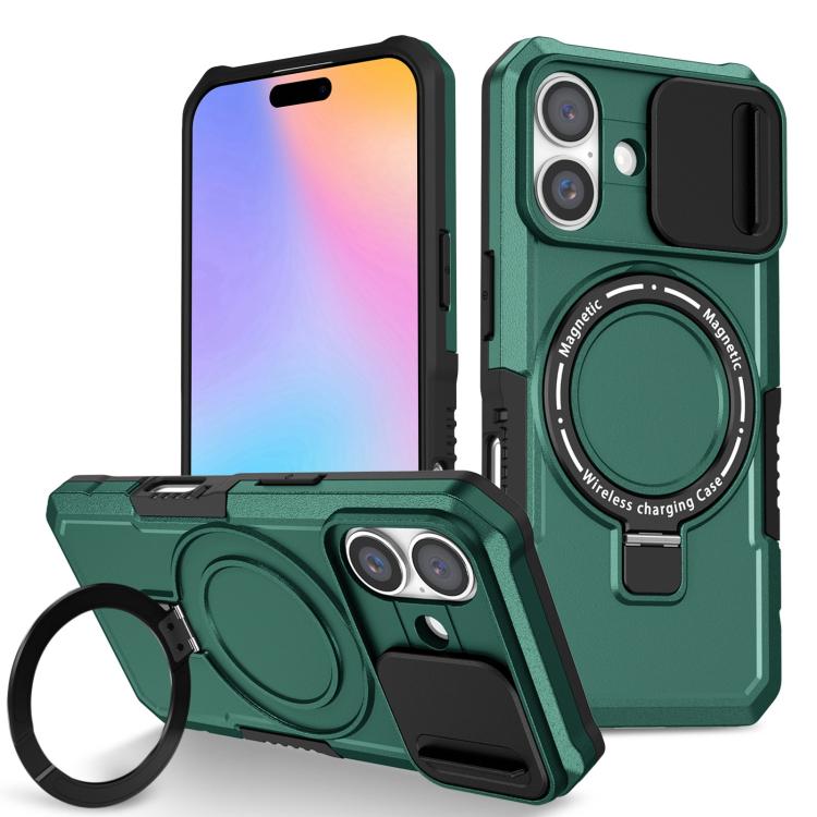 Funda hĂbrida TPU y PC con Soporte Magsafe para iPhone 16 (Verde Oscuro)