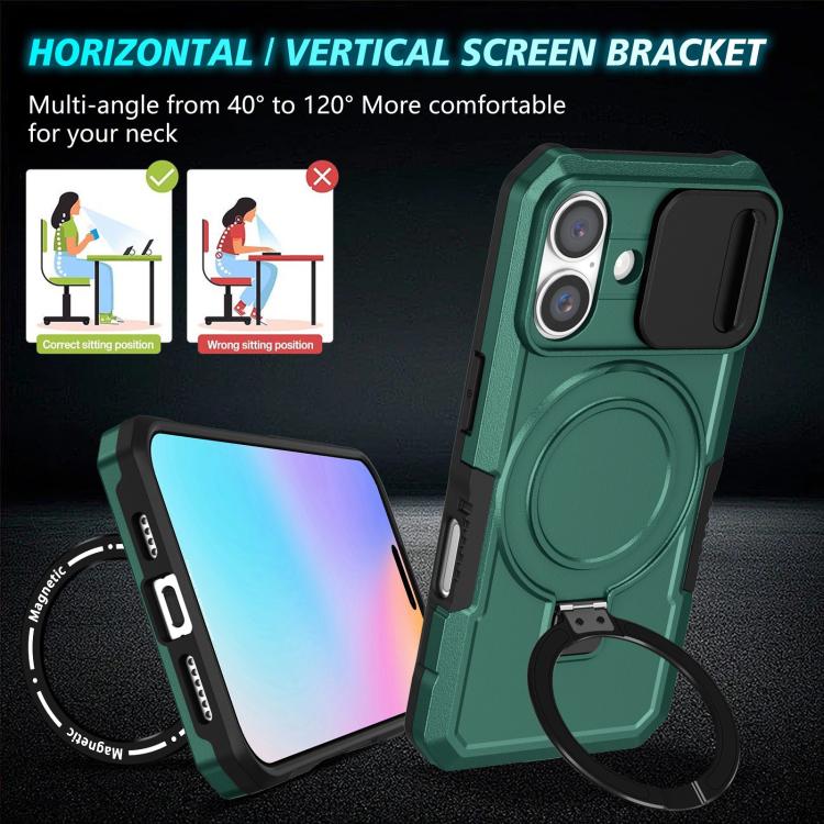Funda hĂbrida TPU y PC con Soporte Magsafe para iPhone 16 (Verde Oscuro)