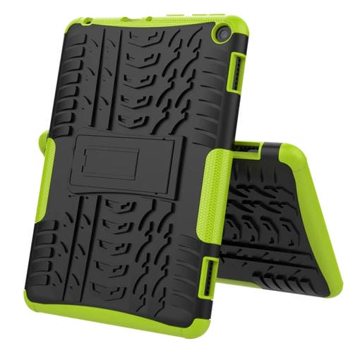 Funda Protectora para Amazon Fire HD 8 (2020) TPU + PC Antigolpes con Textura Neumáticos y Soporte (Verde)