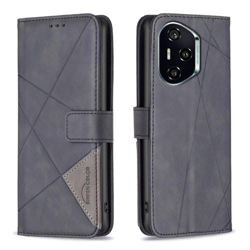 Funda de Cuero para Honor 300 Pro/300 Ultra con Textura de Rombos y Hebilla Magnética (Negro)
