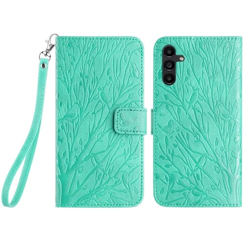 Funda para Teléfono Samsung Galaxy A34 Cuero con Patrón En Relieve Tree Birds (Verde)