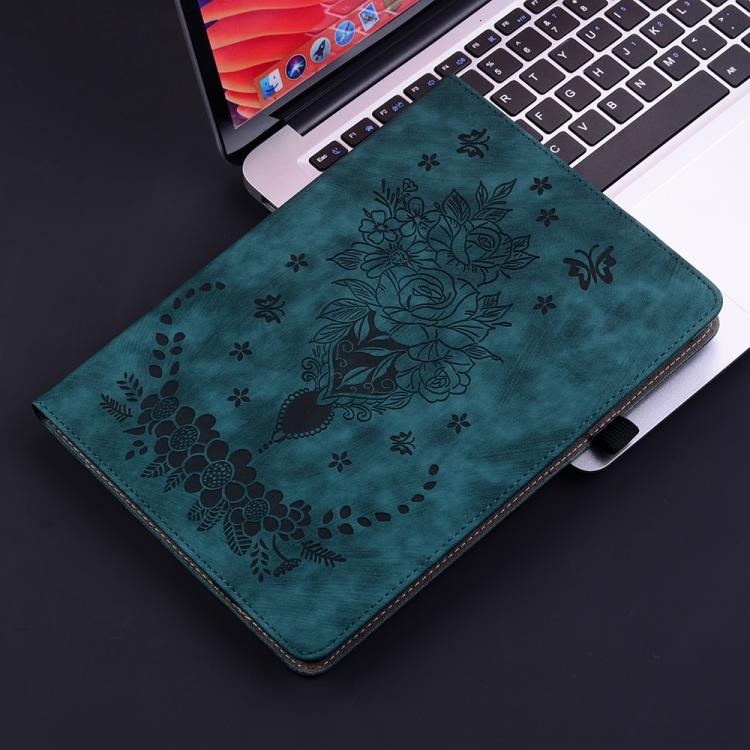 Funda de cuero con relieve mariposa rosa para Redmi Pad 2 / Redmi Pad SE 11 2025 (azul oscuro)