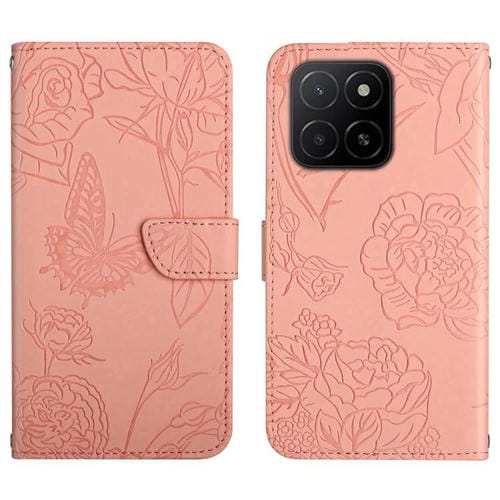Funda de Cuero con Tapa para Honor X8C 4G Ht03 con Diseño de Mariposas en Relieve (Rosa)