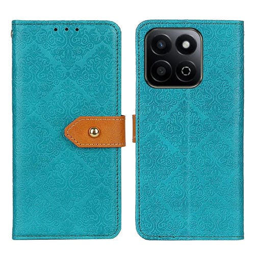 Funda de Cuero con Estampado Floral Europeo para Honor 200 Smart y Play 60 Plus (Azul)