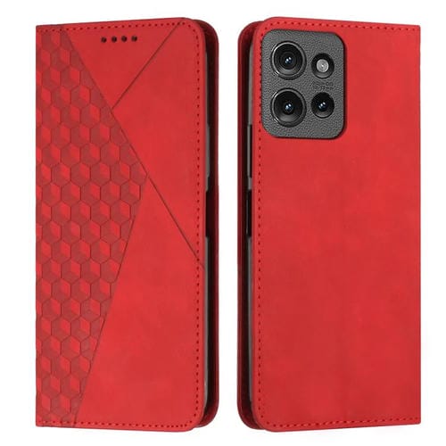 Funda de Cuero Magnética con Textura de Diamante para Motorola Moto G 5G (2025) (Rojo)