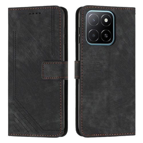 Funda de Cuero para Honor X5B con Diseño de Rayas y Cordón (Negro)
