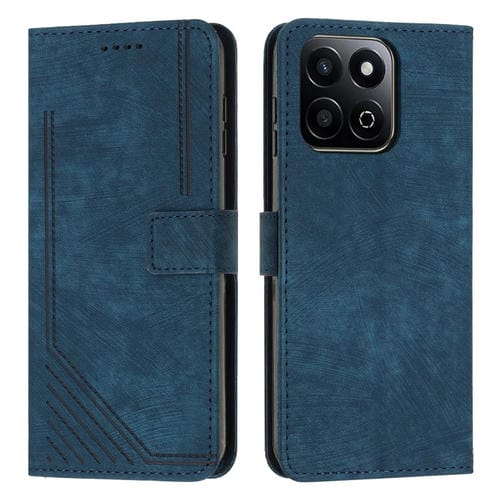 Funda de Cuero para Honor X7C con Estampado de Rayas y Tacto Agradable (Azul)