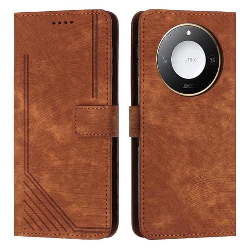 Funda de Cuero con Patrón de Rayas y Tacto Inteligente para Honor X60/X9C con Cordón (Marrón)