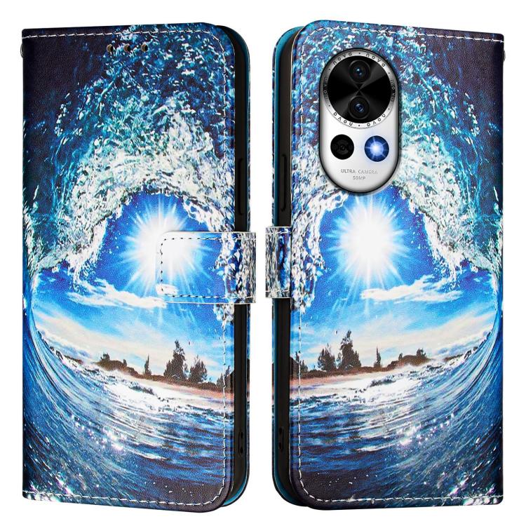 Funda de Cuero Huawei Nova 13 y Nova 12 con Patrón de Dibujo de Colores (Ondas y Sol)