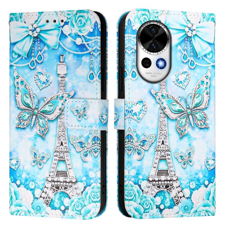 Funda de Cuero Huawei Nova 13/Nova 12 con Patrón de Dibujo Mariposa en Forma de Torre