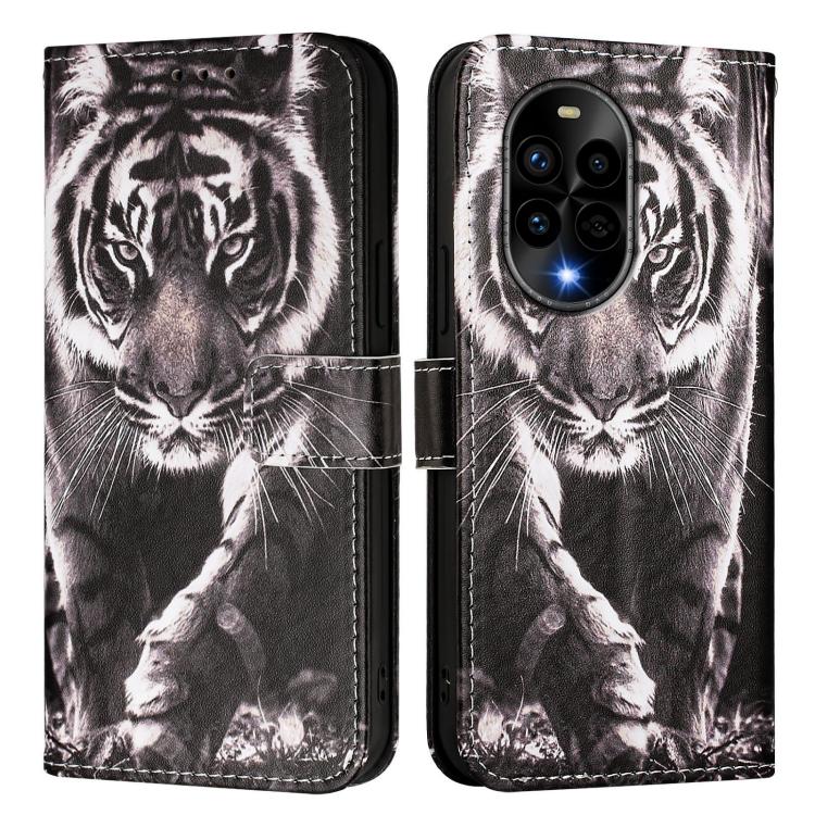 Funda de Cuero para Huawei Nova 13 Pro con Patrón Tigre Blanco y Negro
