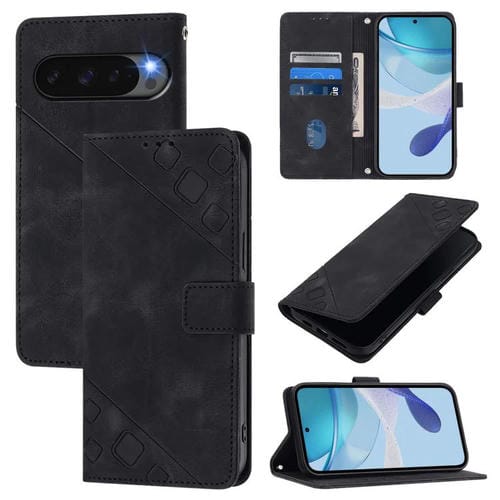 Funda de Cuero con Relieve y Tacto de Piel para Google Pixel 10 5G (Negra)