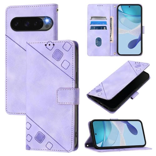 Funda de Cuero con Relieve y Tacto de Piel para Google Pixel 10 Pro XL 5G (Morado Claro)