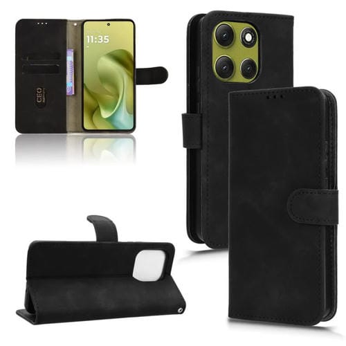 Funda de cuero con tapa magnética y diseño de piel para Motorola Moto G86 5G (negro)