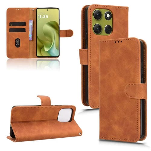 Funda de cuero con tapa magnética y diseño de piel para Motorola Moto G86 5G (marrón)